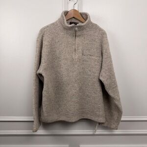 Vanson Vintage Sherpa Fleece Quarter Zip Pullover Beige Made in USA
